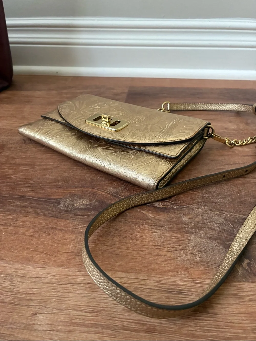 Michael Kors Metallic Embossed Leather Clutch Crossbody